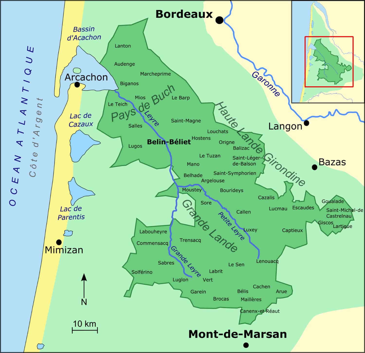 L'Eyre : parcours à travers les Landes et arrivée dans le Bassin d'Arcachon dans le pays Girondin de la Nouvelle-Aquitaine