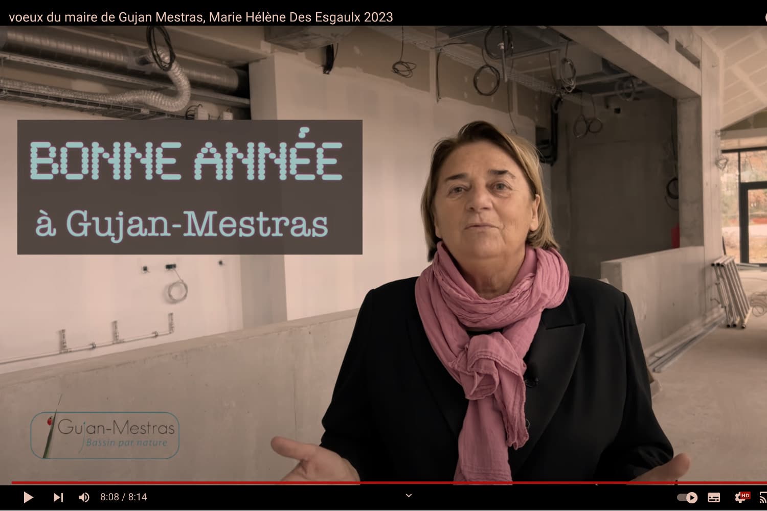 Mme le Maire de Gujan-Mestras Marie Hélène Des Esgaulx nous présente ses bons vœux 2023 et « Le Miroir », la nouvelle salle de spectacle