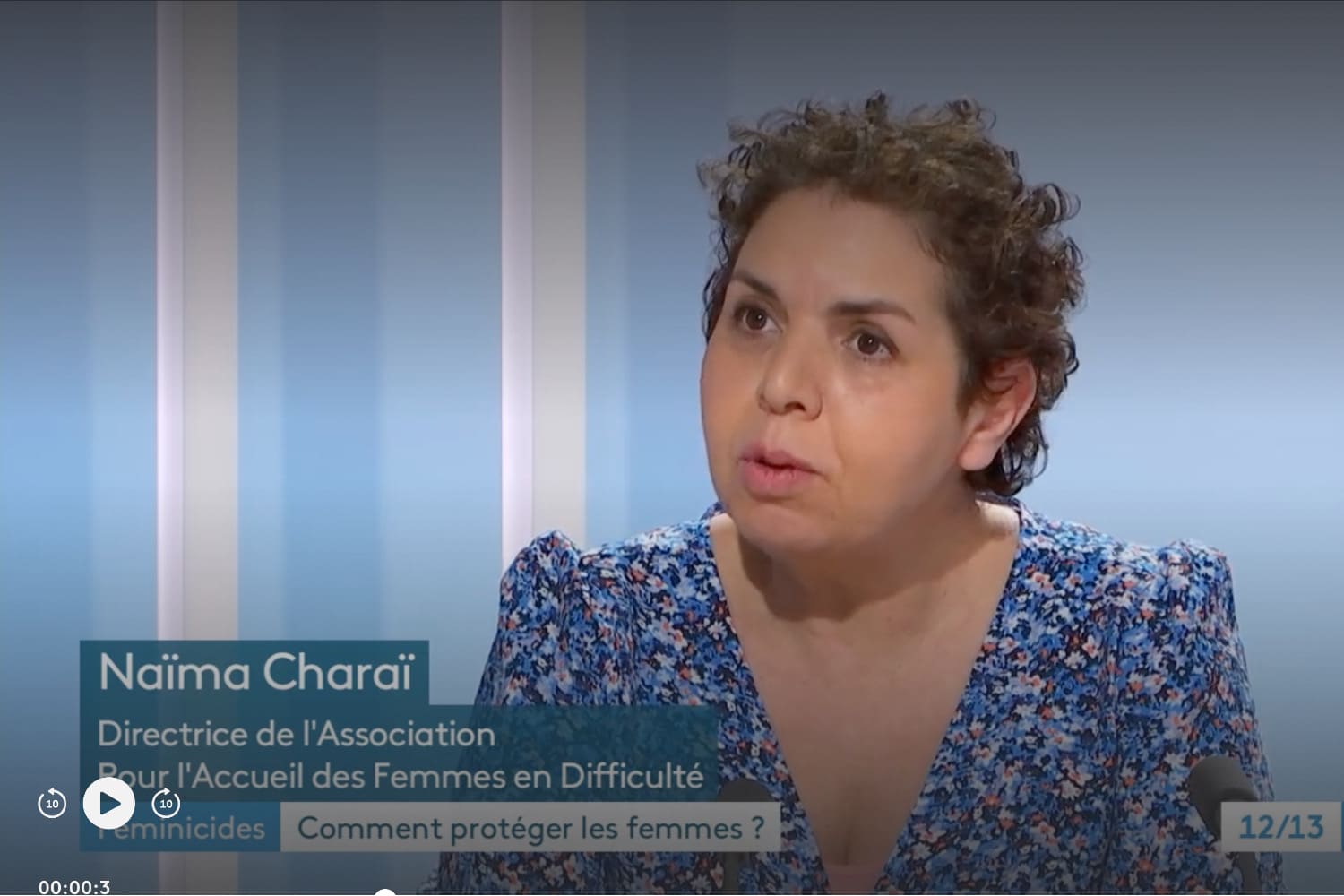 Naïma Charaï en interview sur France 3 Région Aquitaine au sujet de l’augmentation des féminicides en France