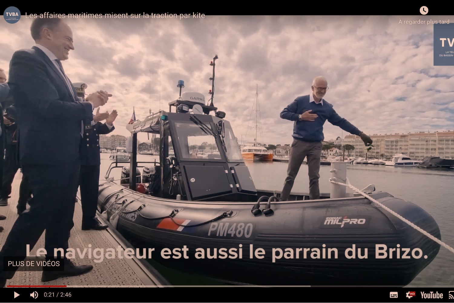Yves Parlier baptise le Brizo, le nouveau navire des affaires maritimes de l'État